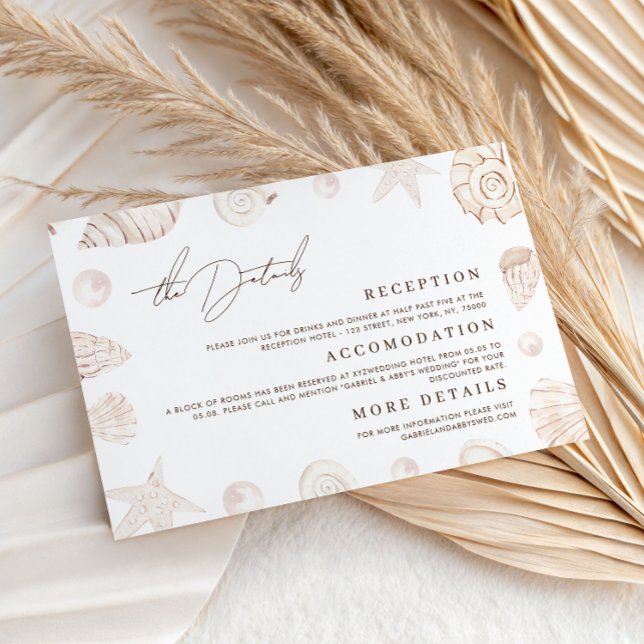 Watercolor Seashells Nautical Wedding Details Enclosure Card (Creator Uploaded)