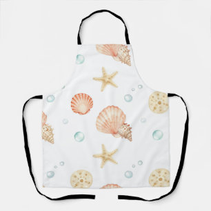 Watercolor Seashells Pearls Coastal Pattern Apron