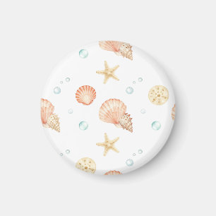 Watercolor Seashells Pearls Coastal Pattern Magnet