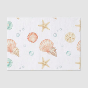 Watercolor Seashells Pearls Coastal Pattern Tissue Paper