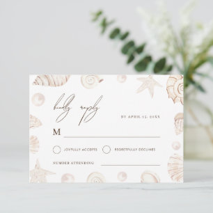 Watercolor Seashells & Pearls Nautical Wedding RSVP Card