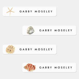 Watercolor Seashells Personalised Name Labels