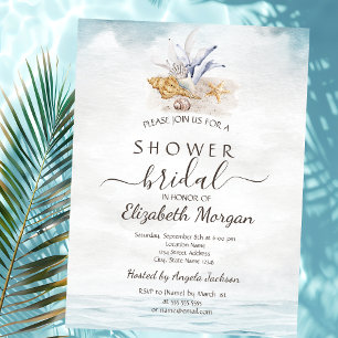 Watercolor Seashells,Sea Bridal Shower  Invitation