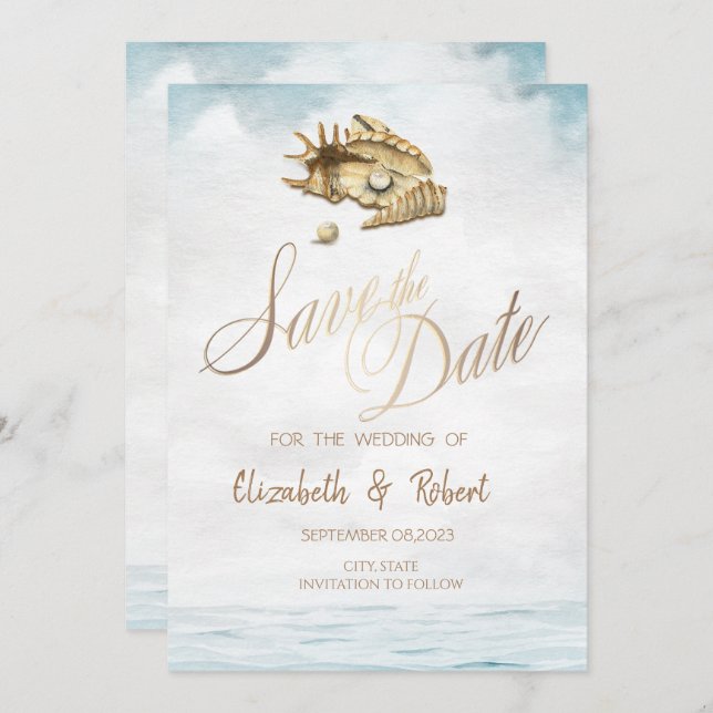 Watercolor Seashells,Sea Save The Date (Front/Back)