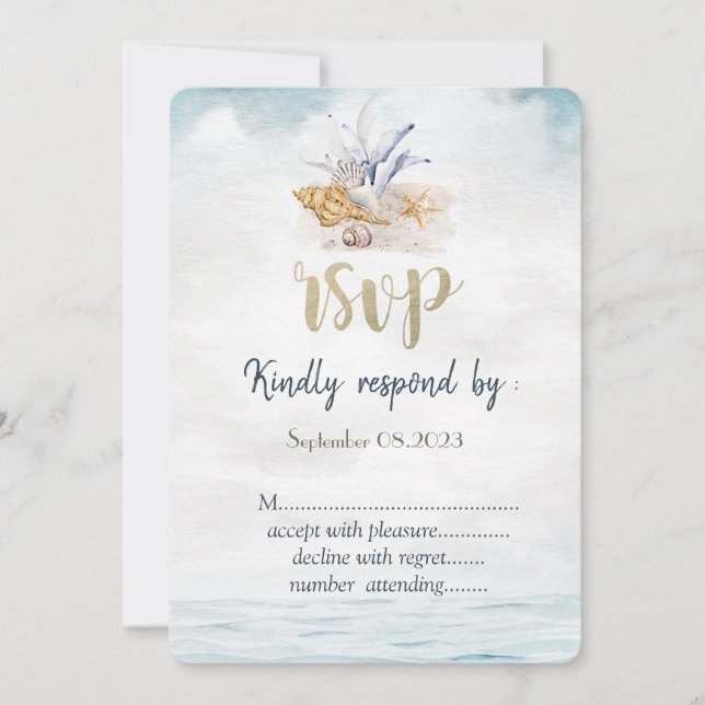 Watercolor Seashells,Sea Wedding RSVP  Invitation (Front)