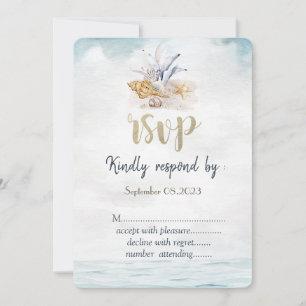 Watercolor Seashells,Sea Wedding RSVP Invitation