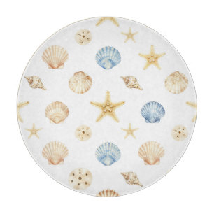Watercolor Seashells Starfish Coastal Pattern Cutting Board