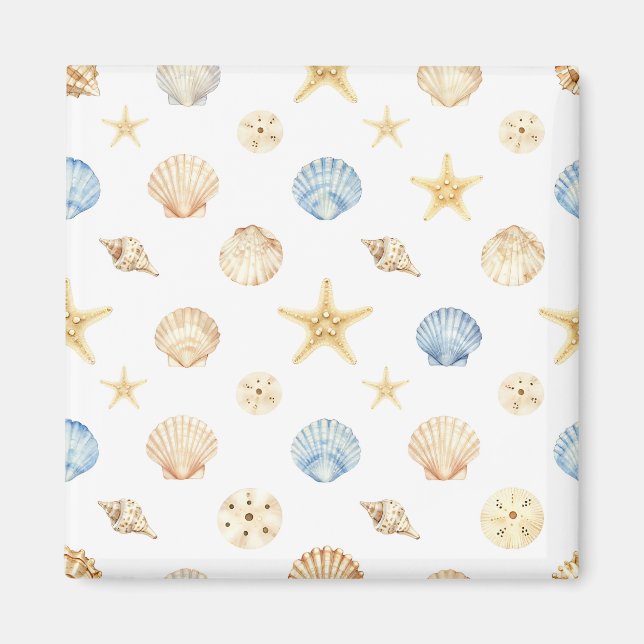 Watercolor Seashells Starfish Coastal Pattern Magnet (Front)
