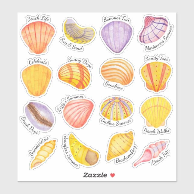 Watercolor Seashells Vinyl Stickers (Sheet)
