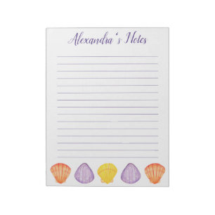 Watercolor Seashells with Name Letter-Size Notepad