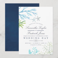 Watercolor Seaweed Beach Themed Wedding Invitation