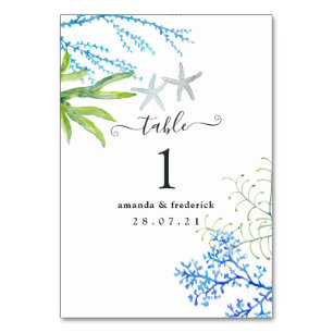 Watercolor Seaweed Beach Themed Wedding Table Number