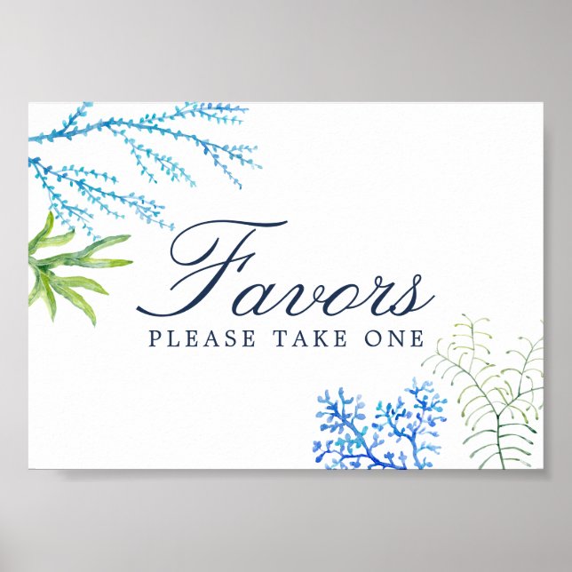 Watercolor Seaweed Beach Wedding Favour Sign (Front)