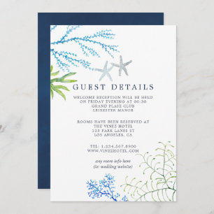 Watercolor Seaweed Beach Wedding Guest Details Invitation