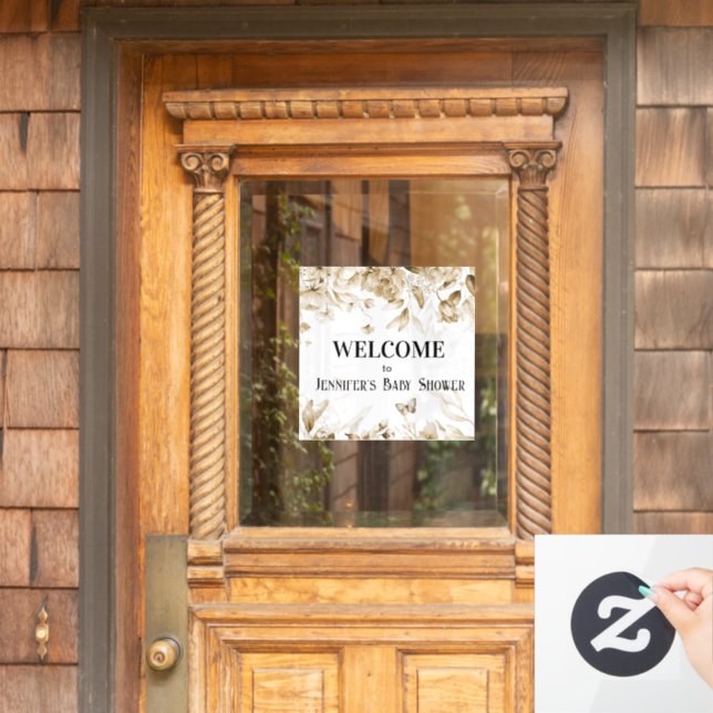 Watercolor Sepia Florals Baby Shower Window Cling (Home Door)