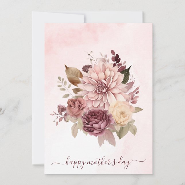 Watercolor Sepia Pink Flowers| Happy Mother's Day Holiday Card (Front)