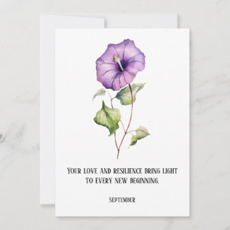WATERCOLOR SEPTEMBER MORNING GLORY BIRTH FLOWER THANK YOU CARD