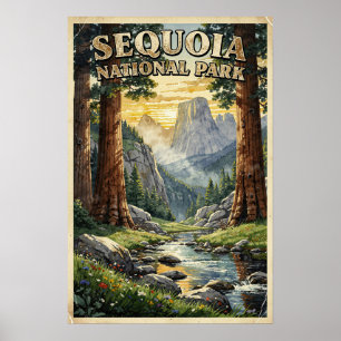 Watercolor Sequoia National Park Retro Poster