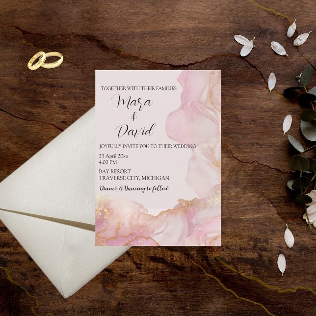 Watercolor Seraphina Pink and Gold Wedding  Invitation (Creator Uploaded)