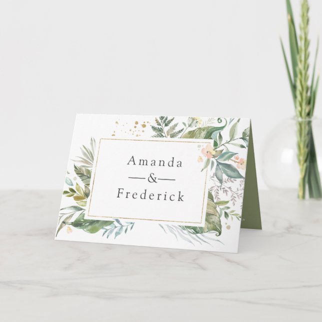 Watercolor Serenity Greenery Geometric Wedding Program (Front)