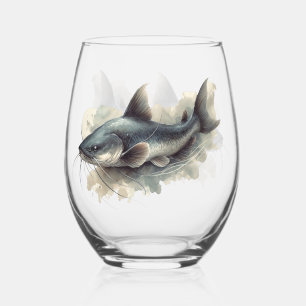 Watercolor Series: Catfish Stemless Wine Glass