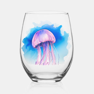Watercolor Series: Jellyfish Stemless Wine Glass