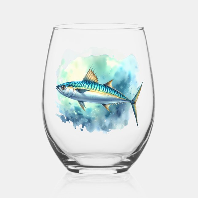 Watercolor Series: Mackerel Stemless Wine Glass (Back)