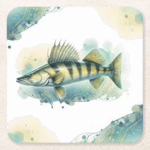 Watercolor Series: Zander/Walleye Square Paper Coaster