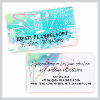 Watercolor sewing notions seamstress business card