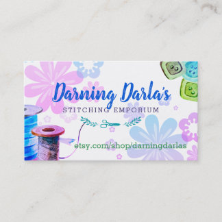 Watercolor sewing notions seamstress business card
