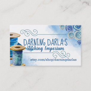 Watercolor sewing notions seamstress business card