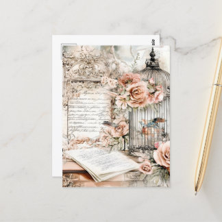 Watercolor Shabby Chic Bird Cage Postcard
