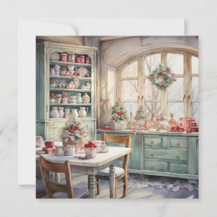 Watercolor Shabby Chic Christmas Kitchen Card