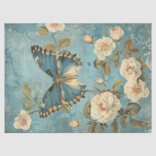 Watercolor Shabby chic navy butterfly & roses  Tissue Paper