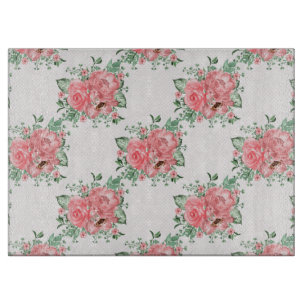Watercolor Shabby Chic Pink Roses and Polka Dots Cutting Board