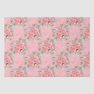 Watercolor Shabby Chic Pink Roses and Polka Dots Tissue Paper