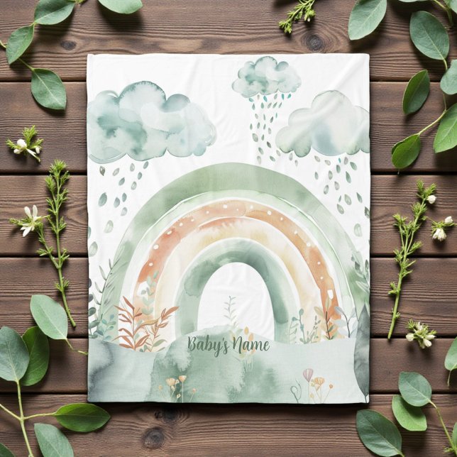 Watercolor Shades of Green Rainbow Fleece Blanket (Creator Uploaded)