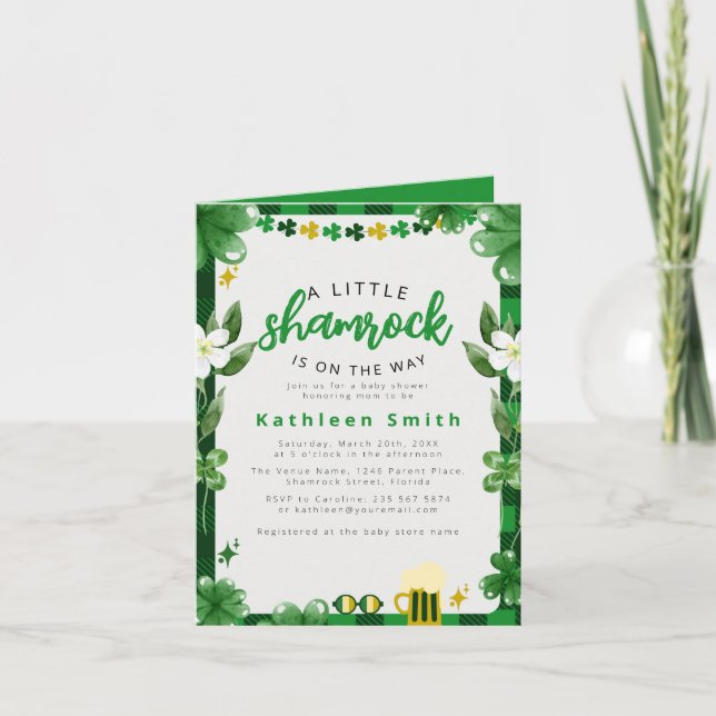 Watercolor Shamrock Baby shower Invitation (Front)