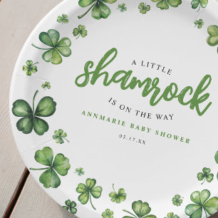 Watercolor Shamrock Baby shower Paper Plate