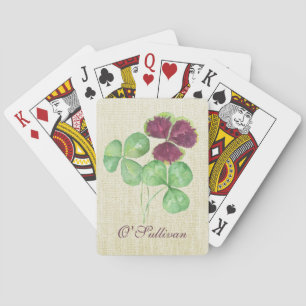 Watercolor Shamrock Clover Saint Partick's Day Playing Cards