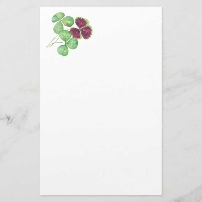 Watercolor Shamrock Clover Saint Partick's Day Stationery (Front)