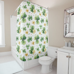 Watercolor Shamrock Pattern • Green & Gold  Shower Curtain