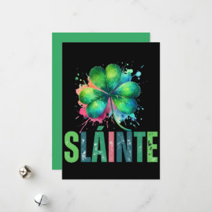 Watercolor Shamrock - Sláinte - St Patrick Day Holiday Card