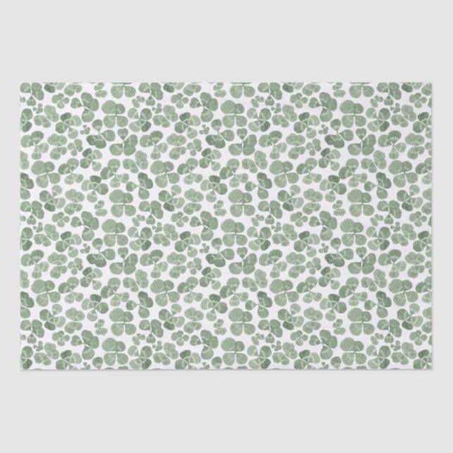 Watercolor Shamrock St. Patrick's Clover Patterned Tissue Paper (Front)