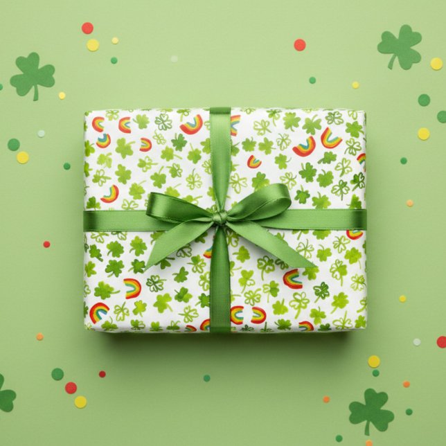 Watercolor Shamrocks & Rainbows St Patricks Day  Wrapping Paper Sheet (Watercolor Shamrocks & Rainbows St Patricks Day Wrapping Paper Sheets
)