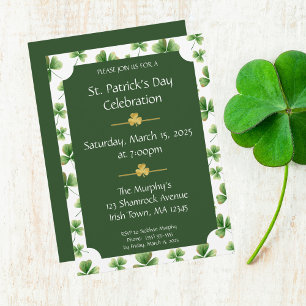 Watercolor Shamrocks St. Patrick's Day Party Invitation