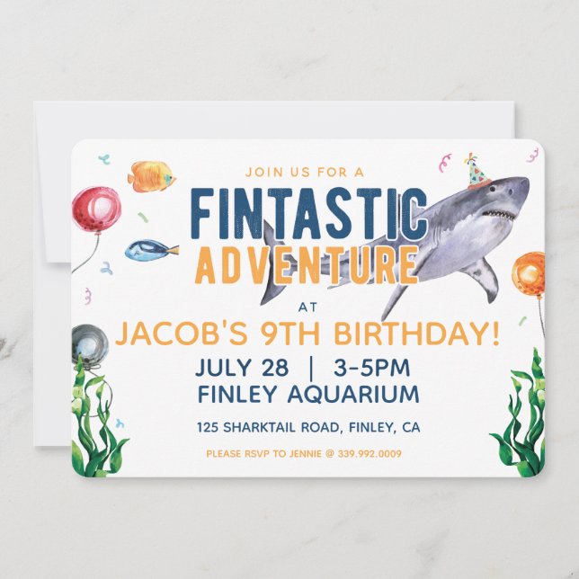 Watercolor Shark Birthday Invitation (Front)