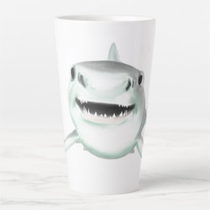 watercolor shark smiling gray green ocean animal  latte mug