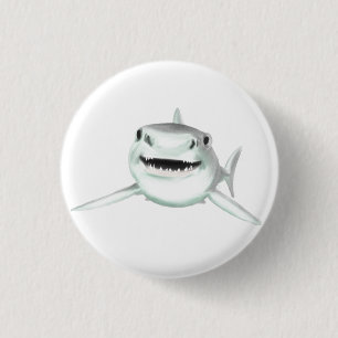 watercolor shark smiling grey green ocean animal 3 cm round badge