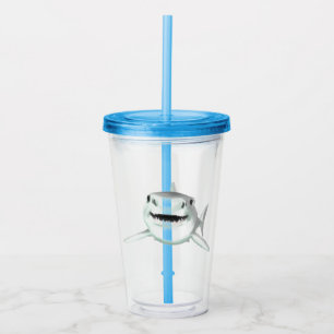 watercolor shark smiling grey green ocean animal acrylic tumbler